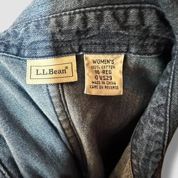 L.L. Bean Button Up Denim Shirt Dress Blue Size 16 Short Sleeve Collared - Picture 9 of 10